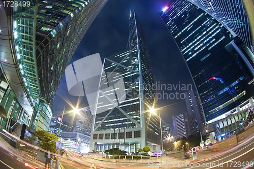 Image of Modern landscape with night traffic in Hong Kong