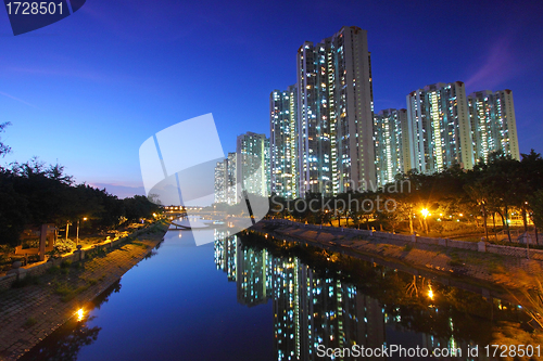 Image of Tin Shui Wai downtown at night in Hong Kong