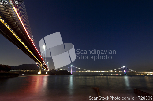 Image of Hong Kong bridges connection at night