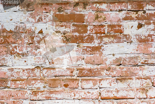 Image of Flaked-off whitewashed brick wall