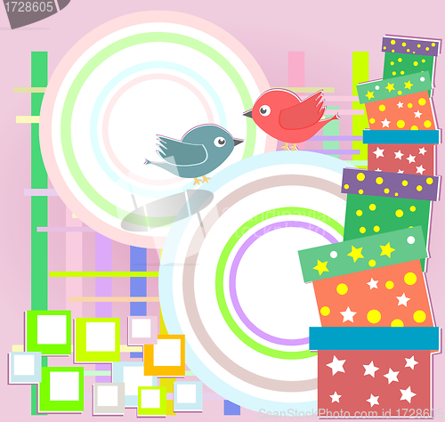 Image of Vector birthday party card with cute birds