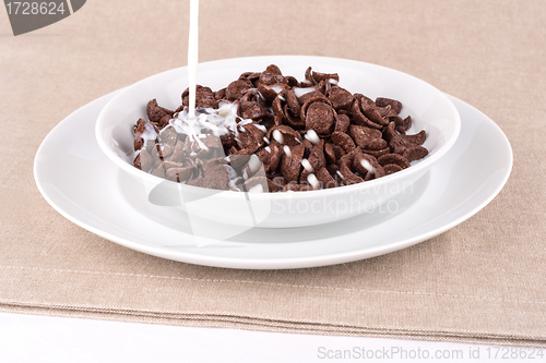 Image of Chocolate cereal with milk.