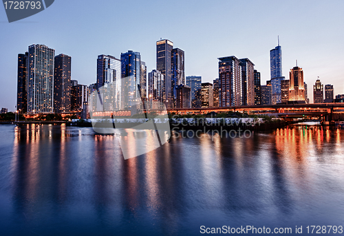 Image of Sunset over Chicago from Navy Pier