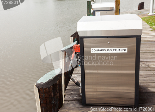 Image of Marine gasoline pump in harbor with rain