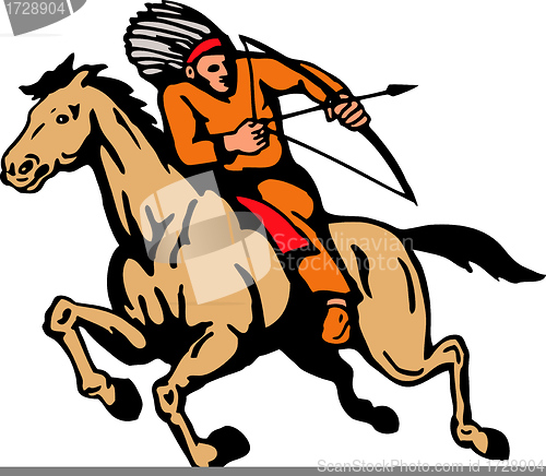 Image of American Indian Riding Horse Bow And Arrow