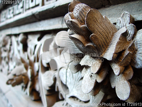 Image of Ancient wood carving art of lotus