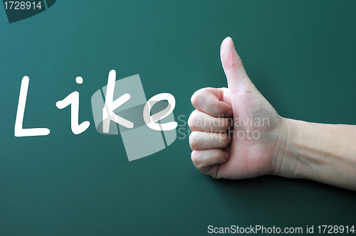 Image of Thumb up on a blackboard with the word Like