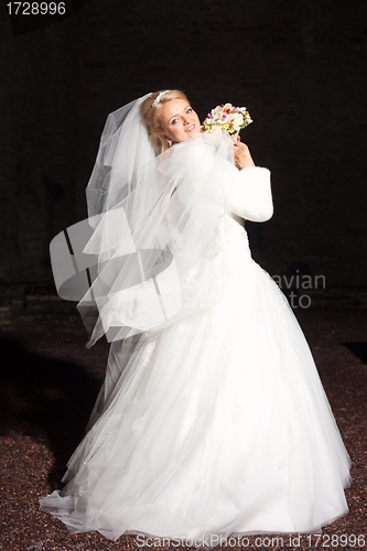 Image of beautiful  bride  outdoors at night