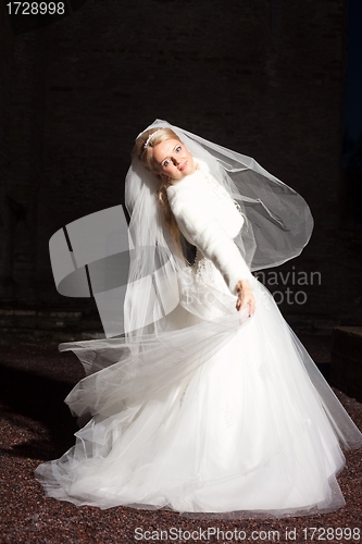 Image of beautiful  bride  outdoors at night