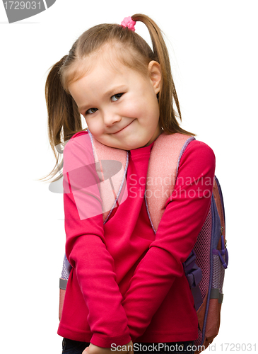 Image of Portrait of a cute schoolgirl with backpack