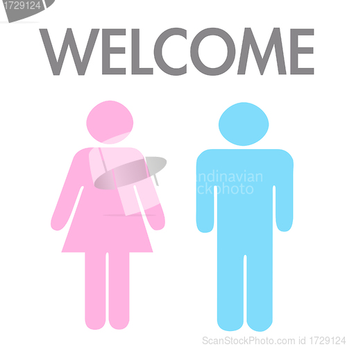 Image of Welcome concept by man and woman, vector image.