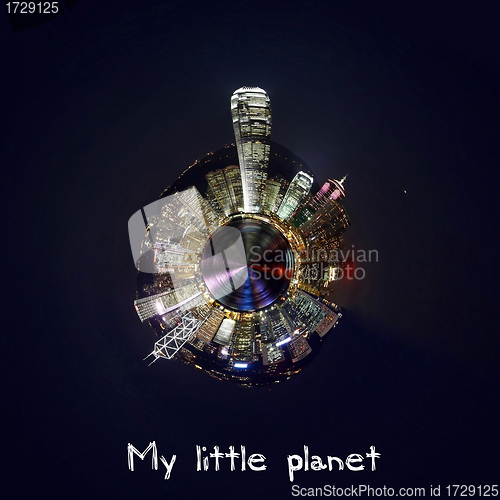 Image of Hong Kong night view in a small planet concept
