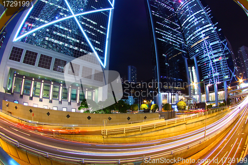 Image of Busy traffic in city at night - Pearl of the East: Hong Kong.