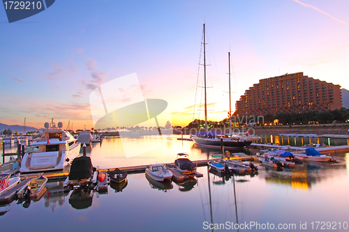 Image of Gold Coast yacht pier at sunset time