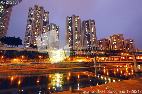 Image of Hong Kong apartment blocks at sunset time