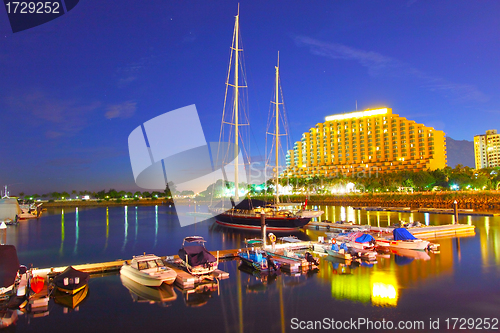 Image of Gold Coast yacht pier at sunset time 