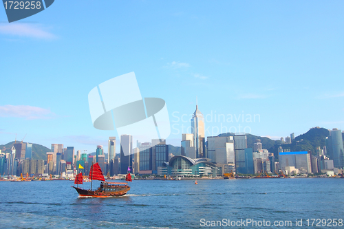 Image of Junk boat in Hong Kong at Victoria Harbour