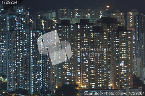 Image of Hong Kong crowded apartments at night
