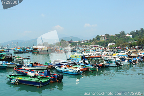 Image of Fishing boats along the coast in Cheung Chau, Hong Kong.