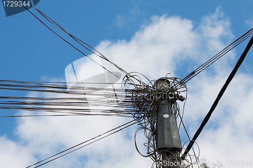 Image of Electic wires under blue sky