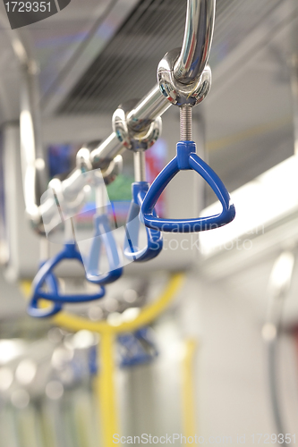 Image of Handles for standing passenger inside a train