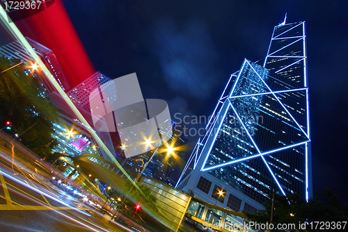 Image of Busy traffic in city at night - Pearl of the East: Hong Kong.