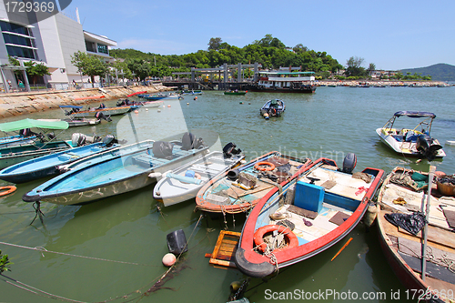 Image of Fishing boats along the pier in Hong Kong