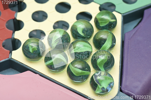 Image of Chinese checkers, close-up.