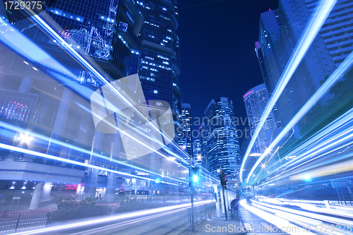 Image of Busy traffic in city at night - Pearl of the East: Hong Kong.