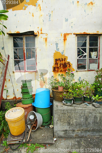 Image of Chinese home with vintage wall, window and garden