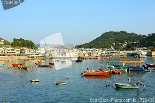 Image of Coastal area with many fishing boats in Lamma Island, Hong Kong.