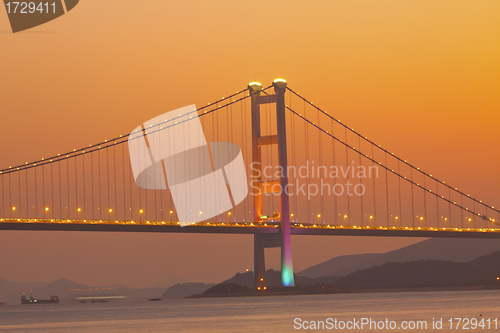 Image of Tsing Ma Bridge at sunset moment in Hong Kong