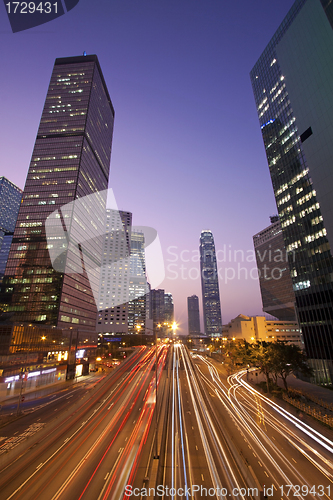 Image of Traffic in Hong Kong downtown at sunset time