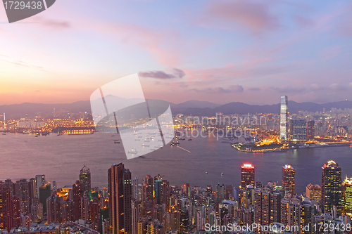 Image of Hong Kong and office buildings at sunset time