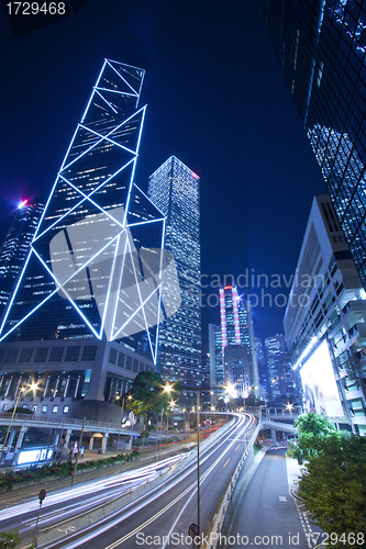 Image of Traffic in downtown of Hong Kong at night