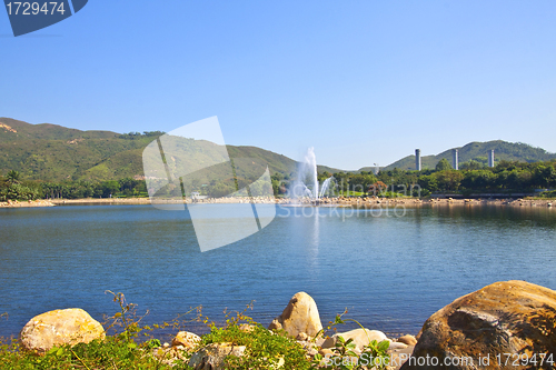 Image of Lake under blue sky