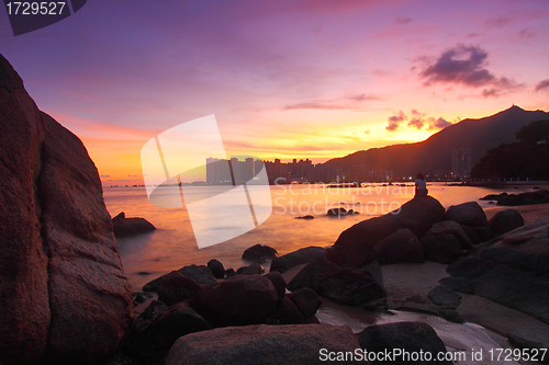 Image of Sunset along the coast in Hong Kong in summer