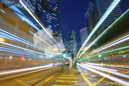 Image of Busy traffic in city at night - Pearl of the East: Hong Kong.