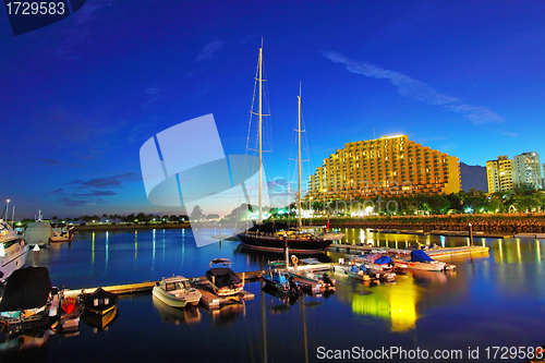 Image of Gold Coast yacht pier at sunset time 