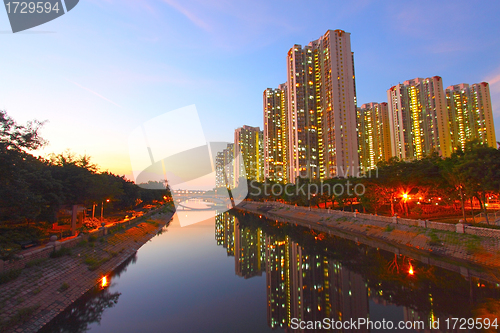 Image of Tin Shui Wai at night, Hong Kong. It is one of the newest distri