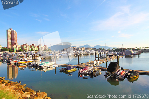 Image of Gold Coast yacht pier with many luxurious boats