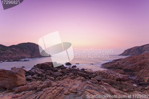 Image of Sea rocks along the coast at sunrise 