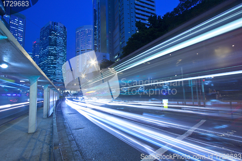 Image of Traffic in city at night in blurred motion 