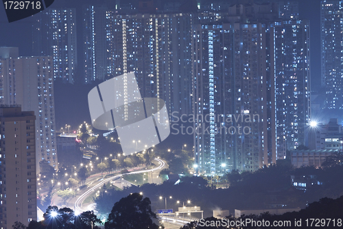 Image of Hong Kong apartment blocks at night