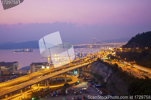 Image of Tsing Ma Bridge and highway scene
