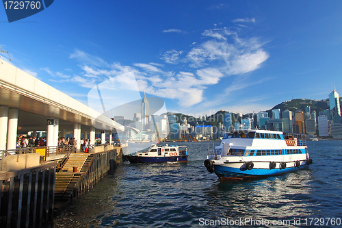 Image of Hong Kong pier and skyline