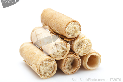 Image of Hong Kong cake roll with pork inside, on white background.