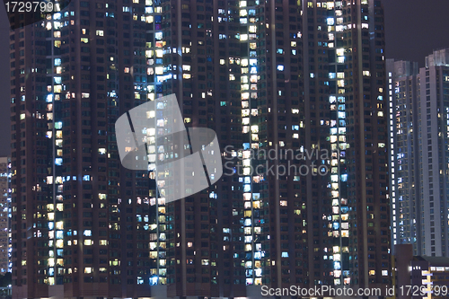 Image of Hong Kong apartment blocks at night