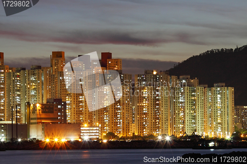 Image of Hong Kong apartment blocks at night