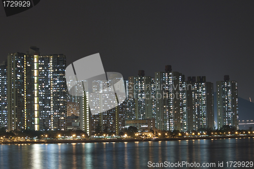 Image of Hong Kong apartment blocks at night